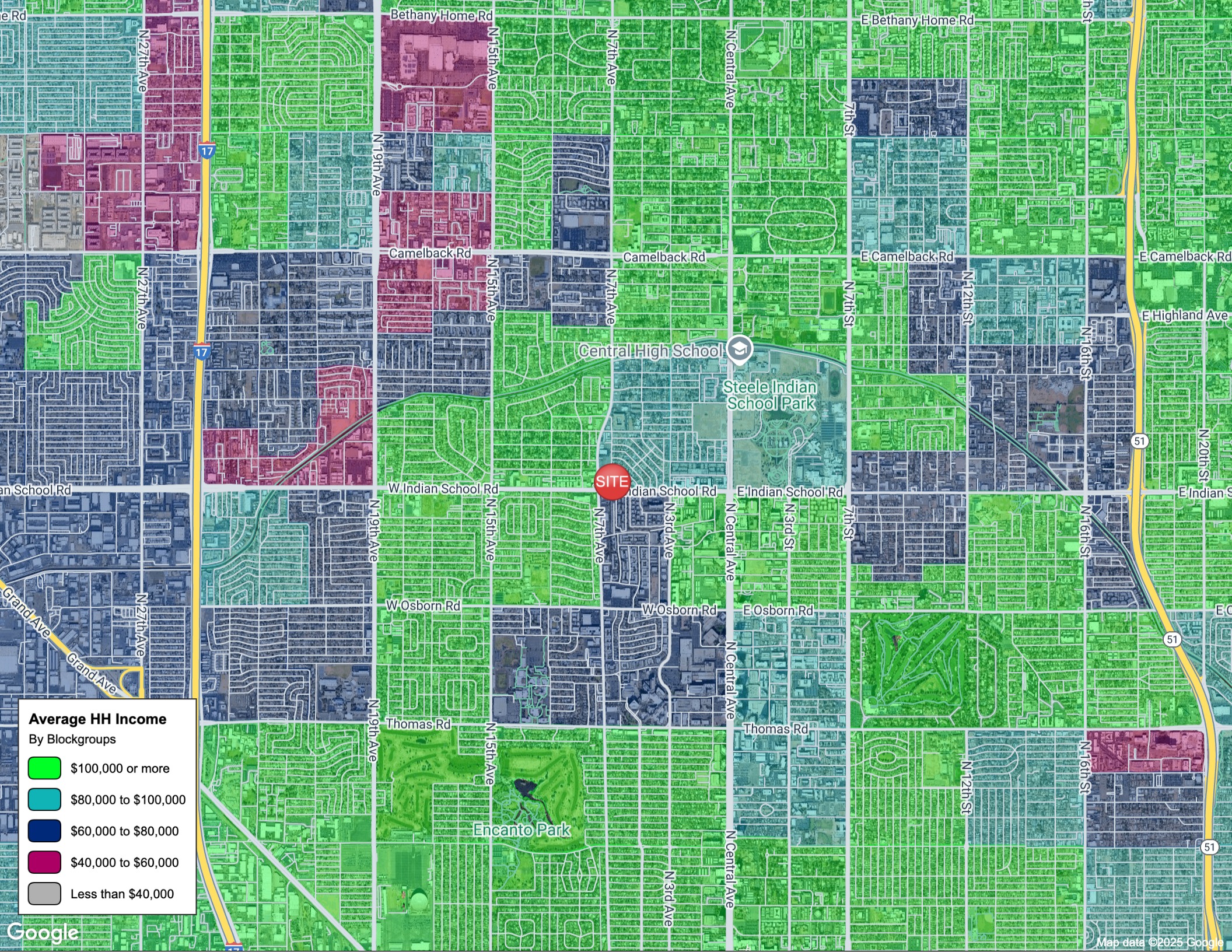 Average Household Income from 626 W Indian School Rd.